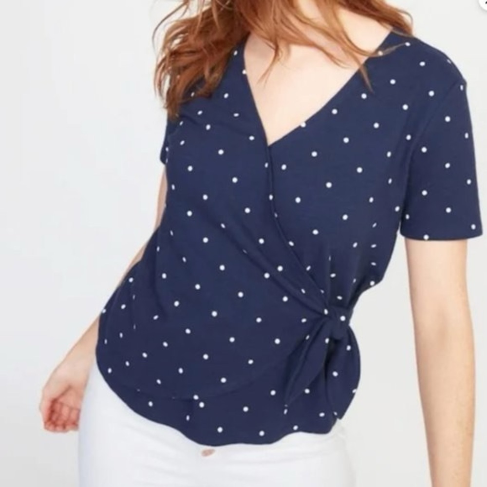 Old Navy Blue and White Wrap Top